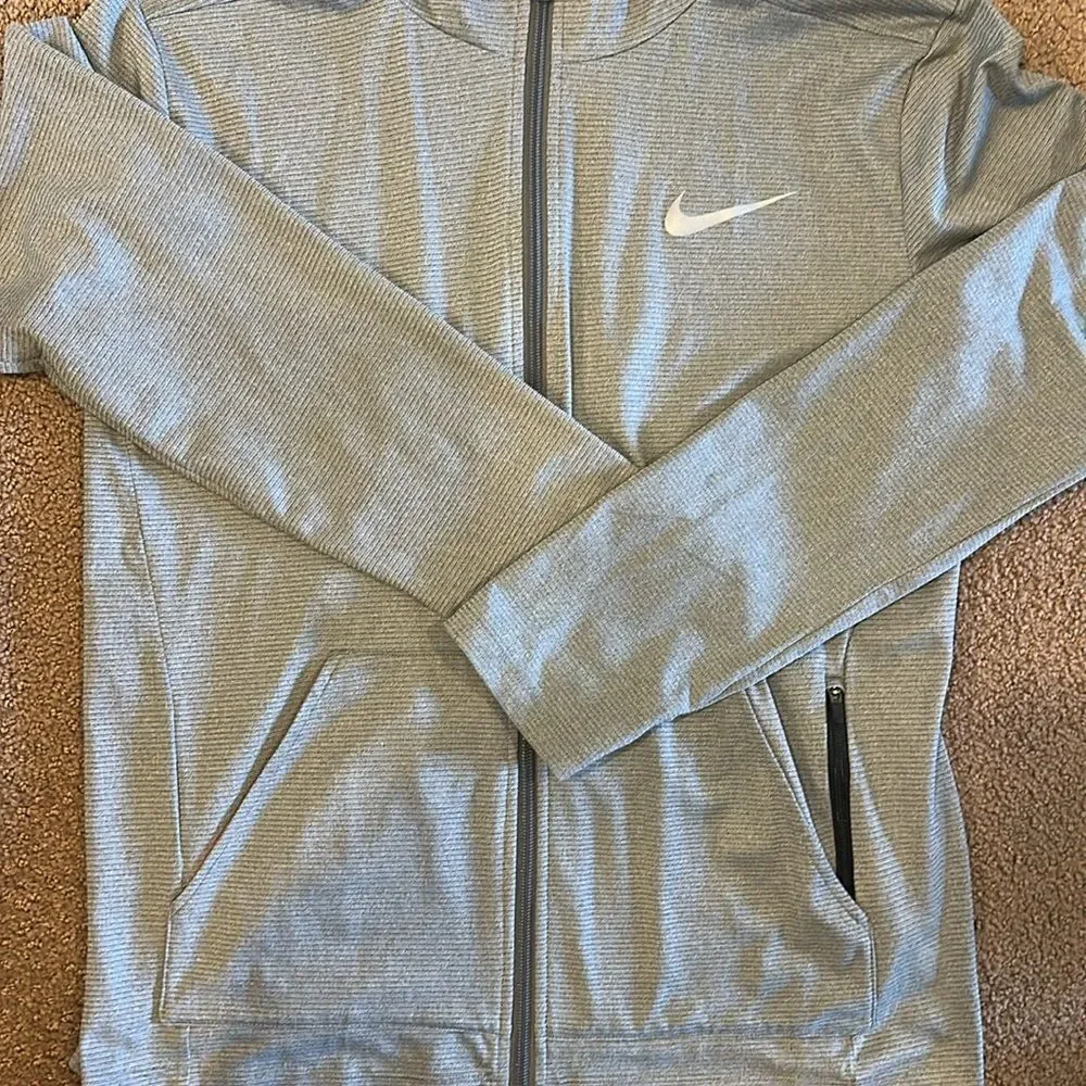 Nike Boys Dri Fit Grey Logo Zip-up Hooded Lightweight Shirt/Jacket - Size XL